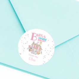 Redonda Pegatina de baby shower de Carnaval Rosa para Circ