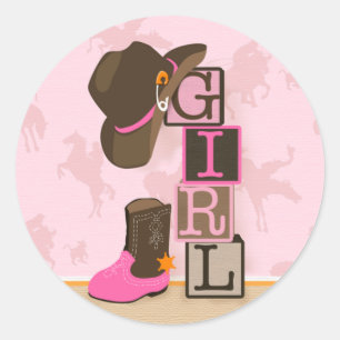 Redonda Pegatina de Baby Shower de Cowgirl Occidental