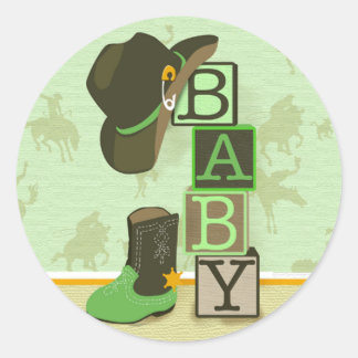 Redonda Pegatina de Baby Shower de Cowpoke Occidental
