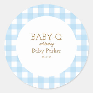 Redonda Pegatina de Baby Shower de Cuadros Azules Simples