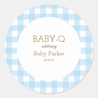 Redonda Pegatina de Baby Shower de Cuadros Azules Simples