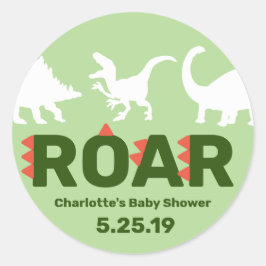 Redonda Pegatina de Baby Shower de Dinosaur ROAR moderno