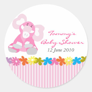 Redonda Pegatina de Baby Shower de elefante lindo - Person