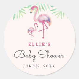 Redonda Pegatina de Baby Shower de Flamenco Rosa