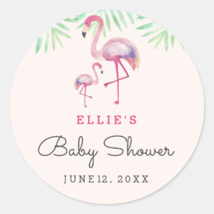 Redonda Pegatina de Baby Shower de Flamenco Rosa