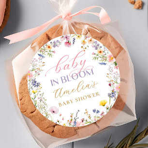 Redonda Pegatina de Baby Shower de flores silvestres Baby 