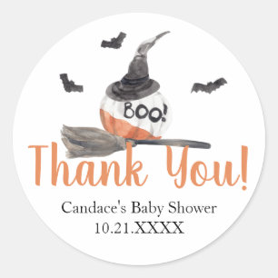 Redonda pegatina de Baby Shower de Halloween "A Little Boo