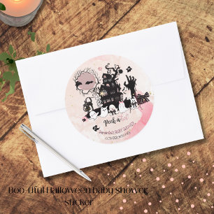 Redonda pegatina de Baby Shower de Halloween "Peek a Boo"