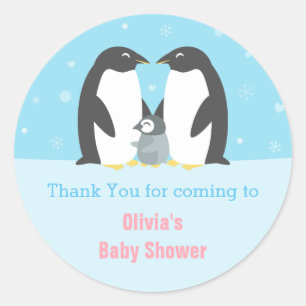 Redonda Pegatina de Baby Shower de la Familia del Pingüino