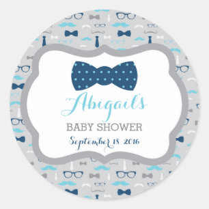 Redonda Pegatina de Baby Shower de Little Man, Baby Blue, 