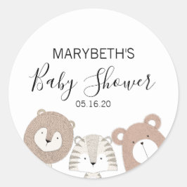 Redonda Pegatina de Baby Shower de los animales curados