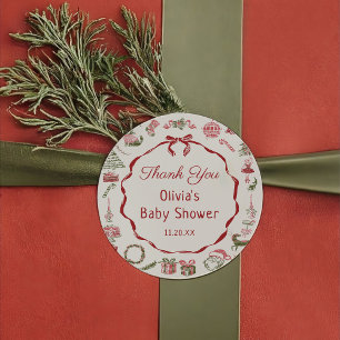 Redonda Pegatina de Baby Shower de Navidad con Lazo Rojo
