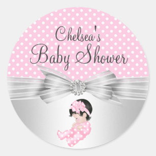 Redonda Pegatina de Baby Shower de niña de lunares