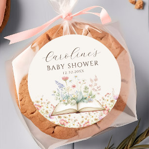Redonda Pegatina de baby shower de nuevo capítulo de cuent