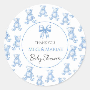 Redonda Pegatina de baby shower de osito de peluche