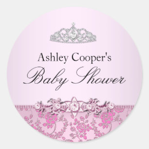 Redonda Pegatina de Baby Shower de Princesa Rosa
