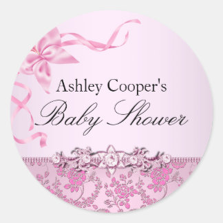Redonda Pegatina de Baby Shower de Rosa Rosa Bonita