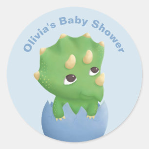 Redonda Pegatina de Baby Shower de Triceratops adorable