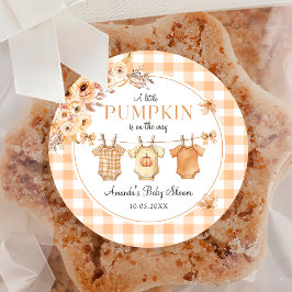 Redonda Pegatina de Baby Shower de una pequeña calabaza fl