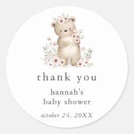 Redonda Pegatina de Baby Shower de Vintage Bear Woodland
