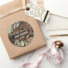 Redonda Pegatina de Baby Shower de Woodland