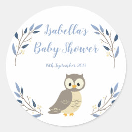 Redonda Pegatina de Baby Shower de Woodland Owl