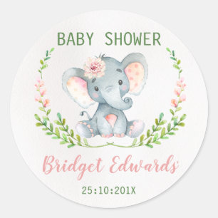 Redonda Pegatina de Baby Shower del elefante del elefante