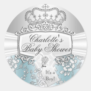 Redonda Pegatina de Baby Shower del Elegante Principito Az