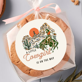 Redonda Pegatina de Baby Shower Desert Western Cowgirl