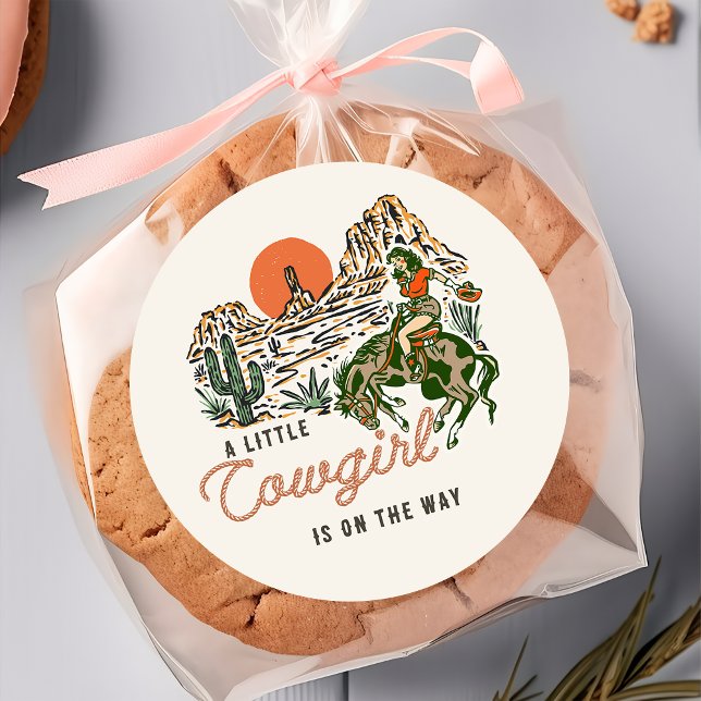 Redonda Pegatina de Baby Shower Desert Western Cowgirl (Subido por el creador)