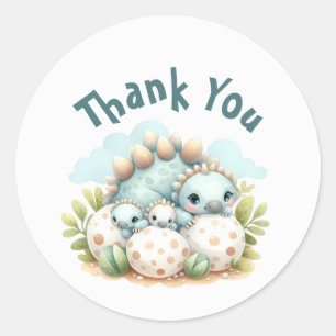 Redonda Pegatina de Baby Shower Dinosaurio Dino Mite Fiest