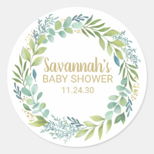 Redonda Pegatina de Baby Shower Eucalyptys Greenery