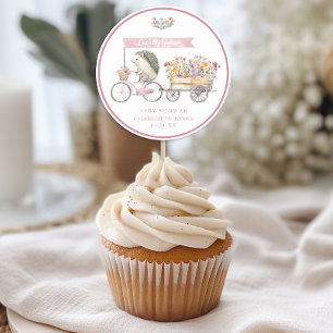 Redonda Pegatina de Baby Shower Favor de Hedgehog Rosa - l