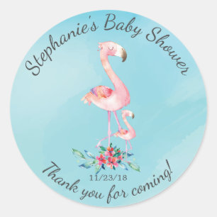 Redonda Pegatina de Baby Shower Favor de Mamá Flamingo Ros