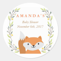 Pegatina de Baby Shower Favor de Woodland Fox