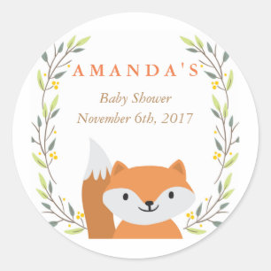 Redonda Pegatina de Baby Shower Favor de Woodland Fox