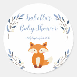 Redonda Pegatina de Baby Shower Favor de Woodland Fox