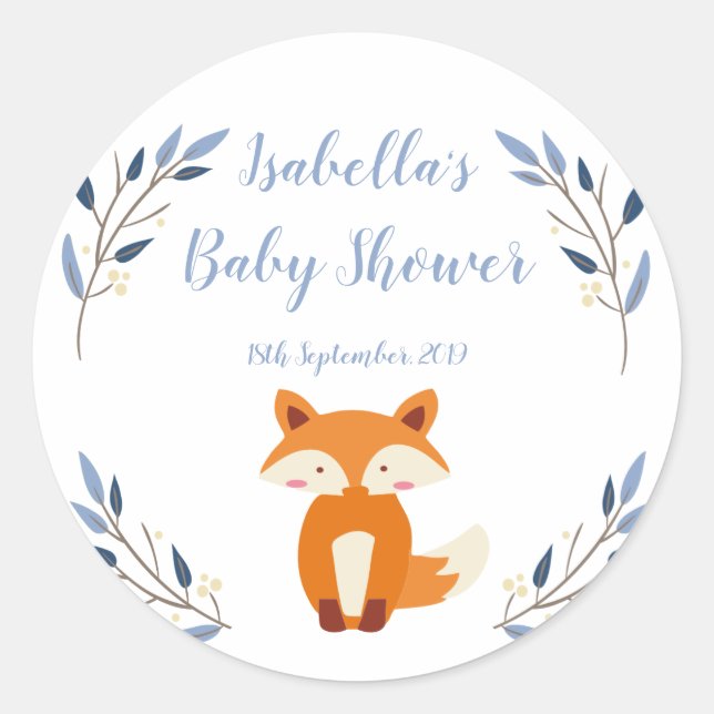 Redonda Pegatina de Baby Shower Favor de Woodland Fox (Anverso)