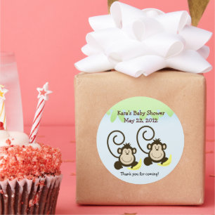 Redonda Pegatina de Baby Shower Favor del mono Twin Boy
