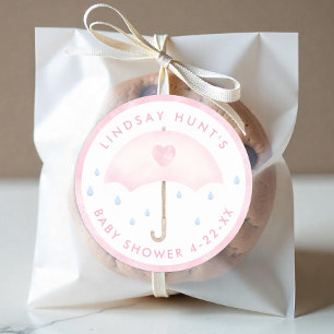 Redonda Pegatina de Baby Shower Favor del paraguas rosa