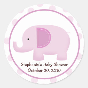Redonda Pegatina de Baby Shower Favorito de Elefante Rosa