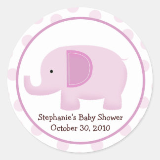 Redonda Pegatina de Baby Shower Favorito de Elefante Rosa
