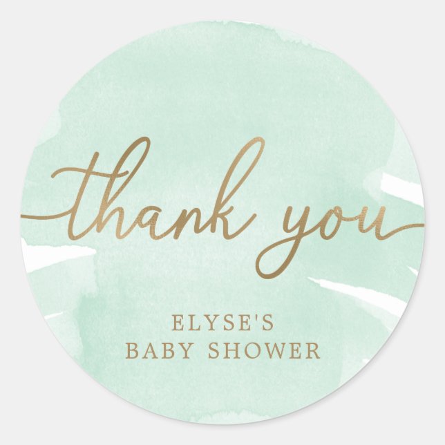 Redonda Pegatina de Baby Shower Favorito Green Watercolor  (Anverso)