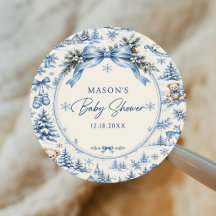 Pegatina de Baby Shower 'Lazo Azul Bebé Está Afuer