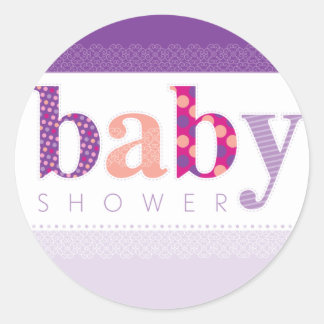 Redonda PEGATINA de Baby Shower :: letras con motivos para
