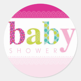 Redonda PEGATINA de Baby Shower :: letras con motivos para