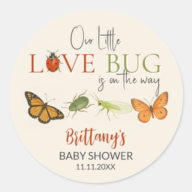 Redonda Pegatina de Baby Shower Little Love Bug (Anverso)