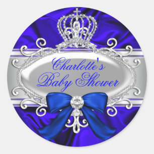 Redonda Pegatina de Baby Shower Little Prince Royal Blue