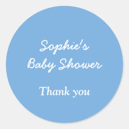 Redonda Pegatina de Baby Shower Minimalista Blue Gracias