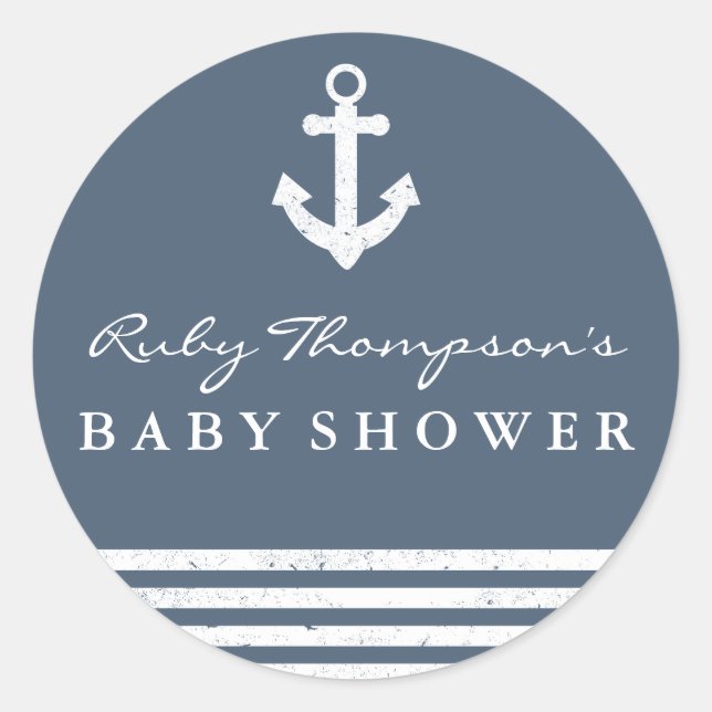 Redonda Pegatina de Baby Shower Nautical (Anverso)